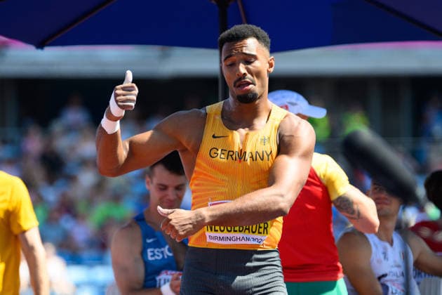 BIRMINGHAM, GREAT BRITAIN - August 12: Leo Neugebauer (Germany) in good mood after his second try during the decathlon shot put competition during the European Athletics Championships 2026 at Alexander Stadium in Birmingham, Great Britain (Photo by Sven Beyrich Sports Press Photo) Copyright: xSvenxBeyrich SportsxPressxPhotox Sportspressphoto_SPR204544