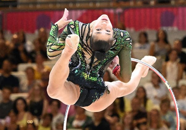 August 12, 2026, xhbx, 2026 Rhythmic Gymnastics World Championships, from left: Sofia Raffaeli of Italy with a hoop. DFL and DFB regulations prohibit any use of photographs as image sequences and or quasi-video. Frankfurt am Main
