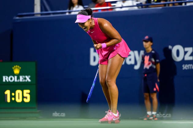 August 11, 2026, Toronto, Ontario, Canada: NAOMI OSAKA of Japan reacts during her quarterfinal match against Elena Rybakina of Kazakhstan at the National Bank Open, part of the Hologic WTA, Tennis Damen Tour at Sobeys Stadium. Toronto Canada - ZUMAr228 20260811_znp_r228_018 Copyright: xVasiliyxRyabykhx