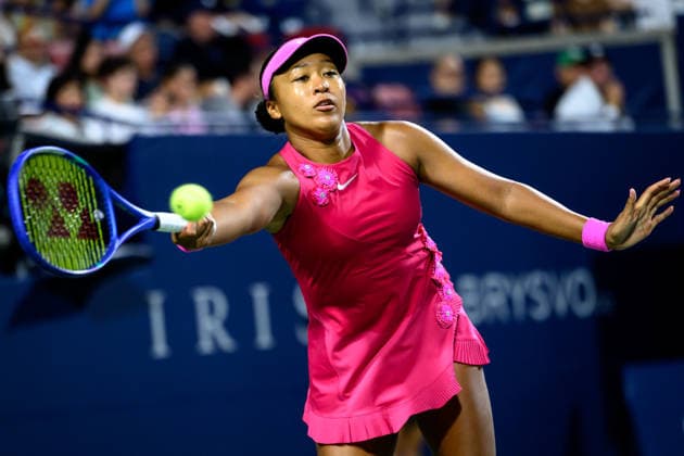 August 11, 2026, Toronto, Ontario, Canada: NAOMI OSAKA of Japan returns the ball during her quarterfinal match against Elena Rybakina of Kazakhstan at the National Bank Open, part of the Hologic WTA, Tennis Damen Tour at Sobeys Stadium. Toronto Canada - ZUMAr228 20260811_znp_r228_020 Copyright: xVasiliyxRyabykhx