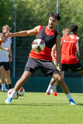 Regionalliga Northeast, Season 26–27: Hallescher FC Training Session with New Signing Osman Atilgan, Halle, Germany, August 12, 2026. Pictured: New signing Osman Atilgan at his first training session in Halle at the Halle Saale Leuna Chemie Stadium, Saxony-Anhalt, Germany