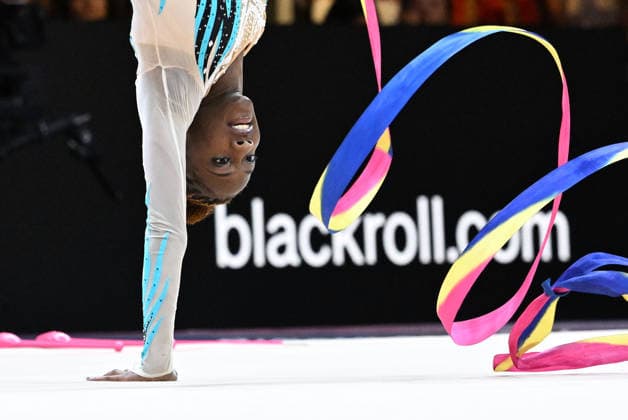 August 12, 2026, xhbx, 2026 Rhythmic Gymnastics World Championships, from left: Emilia Ekandjo of Namibia with a ribbon. DFL and DFB regulations prohibit any use of photographs as image sequences and or quasi-video. Frankfurt am Main