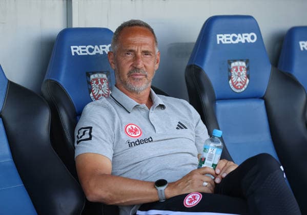 August 12, 2026, Soccer Friendly Match, FSV Frankfurt vs. Eintracht Frankfurt, from left, Coach Adi Hütter, Eintracht Frankfurt. DFL and DFB regulations prohibit any use of photographs as image sequences and or quasi-video. xdcx Copyright: HMBxMedia Claus