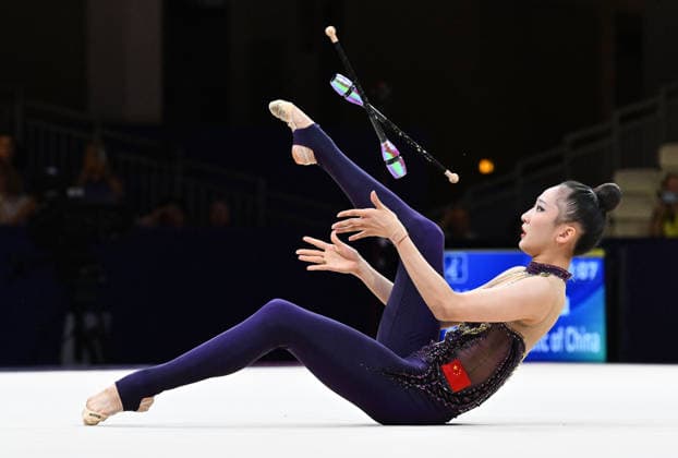 August 12, 2026, xhbx, 2026 Rhythmic Gymnastics World Championships, from left: Zilu Wang of China with clubs. DFL and DFB regulations prohibit any use of photographs as image sequences and or quasi-video. Frankfurt am Main