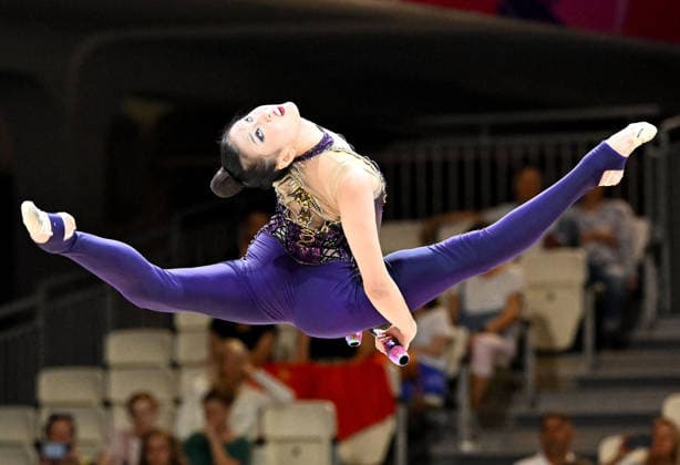 August 12, 2026, xhbx, 2026 Rhythmic Gymnastics World Championships, from left: Zilu Wang of China with clubs. DFL and DFB regulations prohibit any use of photographs as image sequences and or quasi-video. Frankfurt am Main
