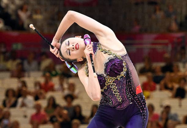 August 12, 2026, xhbx, 2026 Rhythmic Gymnastics World Championships, from left: Zilu Wang of China with clubs. DFL and DFB regulations prohibit any use of photographs as image sequences and or quasi-video. Frankfurt am Main