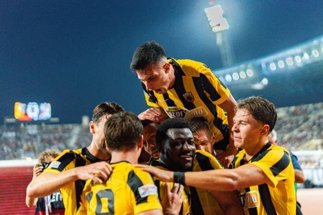 Superbet Super Cup Greece, AEK Athens vs. OFI Crete on August 12, 2026, at Pankritio Stadium in Heraklion; Luka Jovic scores the 1-0 goal Copyright: xBahhoxKarax