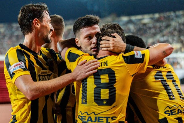 Superbet Super Cup Greece, AEK Athens vs. OFI Crete on August 12, 2026, at Pankritio Stadium in Heraklion; Luka Jovic scores the 1-0 goal Copyright: xBahhoxKarax