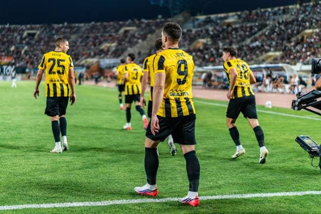 Superbet Super Cup Greece, AEK Athens vs. OFI Crete on August 12, 2026, at Pankritio Stadium in Heraklion; Luka Jovic scores the 1-0 goal Copyright: xBahhoxKarax