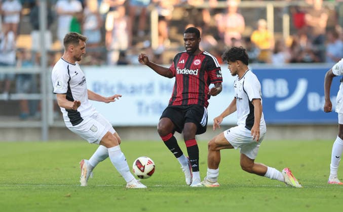 August 12, 2026, Soccer Friendly Match, FSV Frankfurt vs. Eintracht Frankfurt, from left: Niels Nkounkou, Eintracht Frankfurt. DFL and DFB regulations prohibit any use of photographs as image sequences and or quasi-video. xdcx Copyright: HMBxMedia Claus