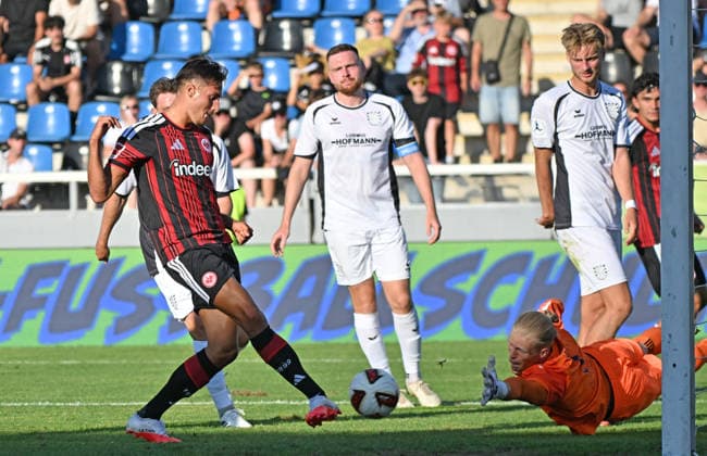 August 12, 2026, xjhx, Soccer Friendly Match, FSV Frankfurt vs. Eintracht Frankfurt, Younes Ebnoutalib, Eintracht Frankfurt, Goal scored, scores the goal to make it 0–2, celebrates the goal, The goal celebration in Frankfurt am Main