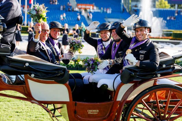AACHEN FEI World Championships 2026, AACHEN FEI World Championships 2026 Team Germany: Katharina Hemmer (GER), Raphael Netz (GER), Frederic Wandres (GER), Isabell Werth (GER), Klaus Roeser, Chef d’Equipe; Medal Ceremony; FEI Dressage World Championship Team Grand Prix; Team Final; Individual Qualification; Lambertz Prize Aachen; Soers Equestrian Stadium; August 12, 2026