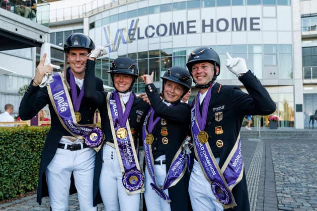 AACHEN FEI World Championships 2026, AACHEN FEI World Championships 2026 Team Germany: Katharina Hemmer (GER), Raphael Netz (GER), Frederic Wandres (GER), Isabell Werth (GER), Klaus Roeser, Chef d’Equipe; Medal Ceremony; FEI Dressage World Championship Team Grand Prix; Team Final; Individual Qualification; Lambertz Prize Aachen; Soers Equestrian Stadium; August 12, 2026