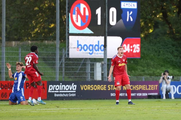Soccer I Men s I 2026–2027 Season I Regionalliga Nord I Matchday 3 I Eintracht Norderstedt vs. BSV Kickers Emden I August 12, 2026 Lukas Krüger 9, FC Eintracht Norderstedt celebrates its 2–0 goal at the Edmund Plambeck Stadium in Norderstedt, Schleswig-Holstein, Germany Copyright: xLobeca RalfxHomburgx