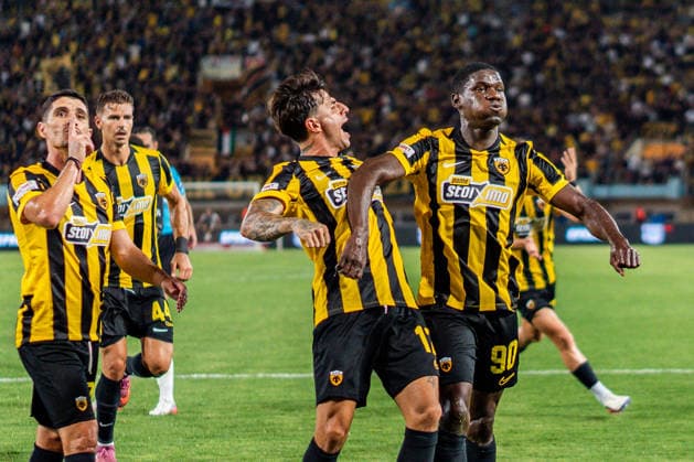 Superbet Supercup Greece, AEK Athens vs. OFI Crete on August 12, 2026, at Pankritio Stadium in Heraklion; goal to make it 2–2 by Zine Copyright: xBahhoxKarax