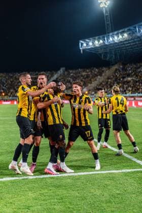 Superbet Supercup Greece, AEK Athens vs. OFI Crete on August 12, 2026, at Pankritio Stadium in Heraklion; goal to make it 2–2 by Zine Copyright: xBahhoxKarax