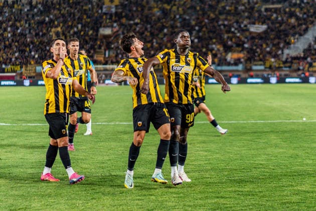 Superbet Supercup Greece, AEK Athens vs. OFI Crete on August 12, 2026, at Pankritio Stadium in Heraklion; goal to make it 2–2 by Zine Copyright: xBahhoxKarax