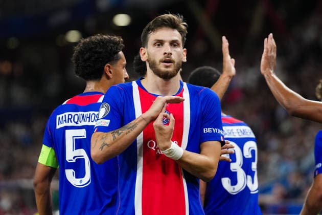 August 12, 2026, xydrx, Soccer, UEFA Super Cup, Final, Paris Saint-Germain vs. Aston Villa, 2026–2027 season, Red Bull Arena: Celebrations after Paris Saint-Germain’s 1–0 goal scored by Khvicha Kvaratskhelia. Paris Saint-Germain, 7. Regulations prohibit any use of photographs as image sequences and or quasi-video. Copyright: HMBxMedia YannisxDreimann