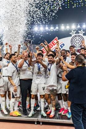 Superbet Super Cup Greece: AEK Athens vs. OFI Crete on August 12, 2026, at Pankritio Stadium in Heraklion—Celebrations following the Super Cup victory Copyright: xBahhoxKarax