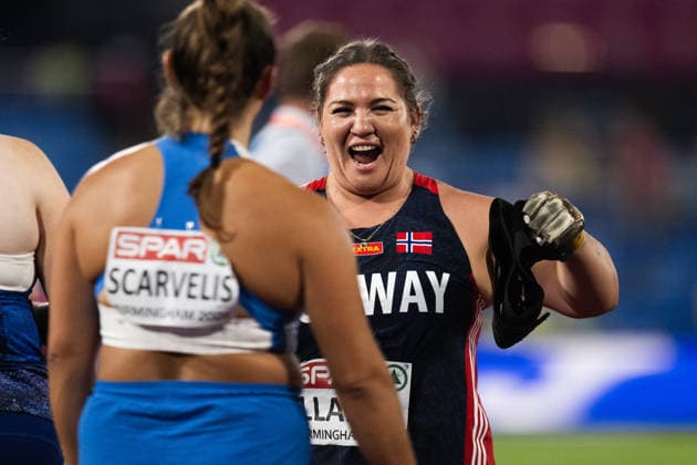 August 12, 2026: Beatrice Nedberge Llano of Norway celebrates after winning the bronze medal in the women’s hammer throw on Day 3 of the 2026 European Athletics Championships on August 12, 2026 in Birmingham. Photo by Mathias Bergeld. BILDBYRAN code MB MT1066. track and field, athletics, friidrett, friidrotts EM, 2026 European Athletics Championships, 3, celebration, jubilation  Copyright: MATHIASxBERGELD BB260812MB121