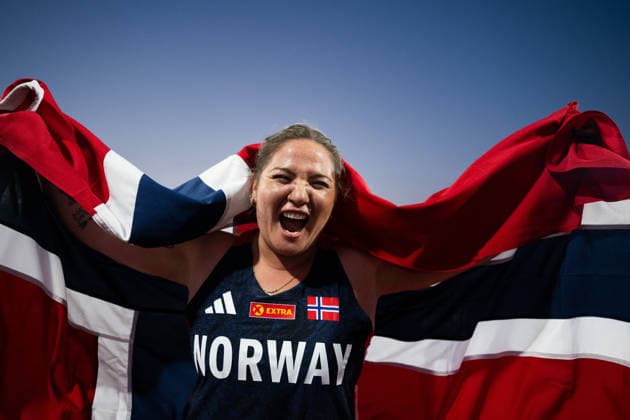 August 12, 2026: Beatrice Nedberge Llano of Norway celebrates after winning the bronze medal in the women’s hammer throw on Day 3 of the 2026 European Athletics Championships on August 12, 2026 in Birmingham. Photo by Mathias Bergeld. BILDBYRAN code MB MT1066. track and field, athletics, friidrett, friidrotts EM, 2026 European Athletics Championships, 3, celebration, jubilation  Copyright: MATHIASxBERGELD BB260812MB122