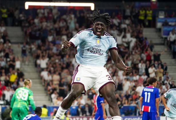 Austria Soccer 2026 UEFA Super Cup, Final: Paris Saint-Germain vs. Aston Villa FC at Red Bull Arena, Salzburg, August 12, 2026 Goal and goal celebration by Brian Madjo of Aston Villa FC, 39 Copyright: xAymanxAlahmedx