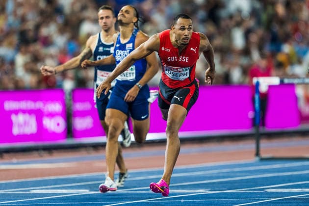 European Athletics Championships, Birmingham, August 12, 2026 BIRMINGHAM, UNITED KINGDOM AUGUST 12 Jason Joseph of Switzerland crosses the finish line in the men s 110-meter hurdles final on August 12, 2026, in Birmingham, United Kingdom Copyright: xBEAUTIFULxSPORTS UlfxSchillerx