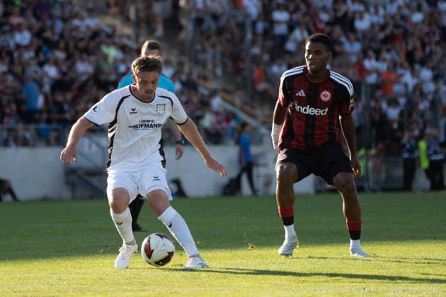 August 12, 2026, xhfmx, Soccer Friendly Match, FSV Frankfurt vs. Eintracht Frankfurt: David Deger (FSV Frankfurt), 21; Jeremiaha Maluze (Eintracht Frankfurt), 37. DFL and DFB regulations prohibit any use of photographs as image sequences and or quasi-video. Frankfurt am Main