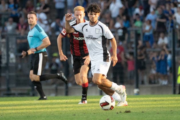 August 12, 2026, xhfmx, soccer exhibition match, FSV Frankfurt vs. Eintracht Frankfurt, featuring Hugo Larsson (Eintracht Frankfurt), 16, Elias Breir (FSV Frankfurt). DFL and DFB regulations prohibit any use of photographs as image sequences and or quasi-video. Frankfurt am Main