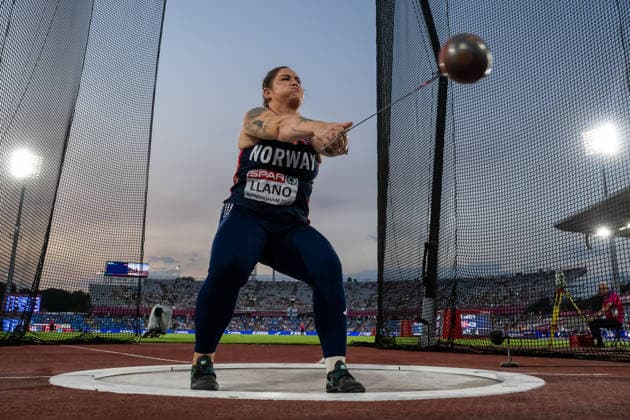 August 12, 2026: Beatrice Nedberge Llano of Norway competes in the women’s hammer throw final during Day 3 of the 2026 European Athletics Championships on August 12, 2026 in Birmingham. Photo by Mathias Bergeld. BILDBYRAN code MB MT1066. track and field, athletics, friidrett, friidrotts EM, 2026 European Athletics Championships, Day 3, women’s hammer throw final, slegge, slägga Copyright: MATHIASxBERGELD BB260812MB153