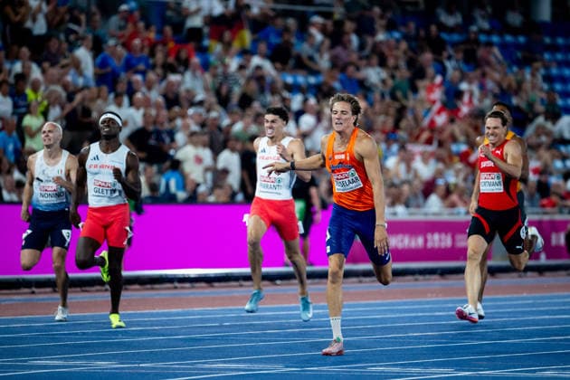 August 12, 2026, GBR, Track and Field, 2026 European Championships, Evening Session, Day 3, Birmingham: Jeff Tesselaar of the Netherlands crosses the finish line in the Men s Decathlon, 400-meter dash, at Alexander Stadium in Birmingham, England, United Kingdom Copyright: xNordphoto Memmlerx