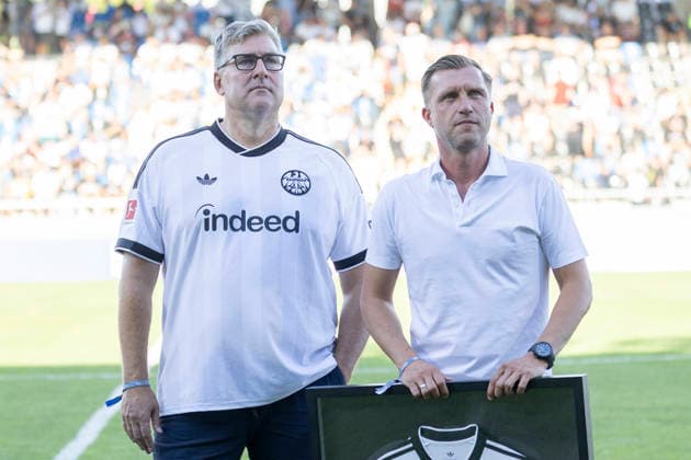 Friendly Match: FSV Frankfurt vs. Eintracht Frankfurt, August 12, 2026; Axel Hellmann, Spokesperson for the Eintracht Frankfurt Board of Directors; Markus Krösche, Sporting Director of Eintracht Frankfurt; FSV Frankfurt vs. Eintracht Frankfurt, Frankfurt, BBBank Arena, August 12, 2026 Copyright: xBEAUTIFULxSPORTS Gawlikx