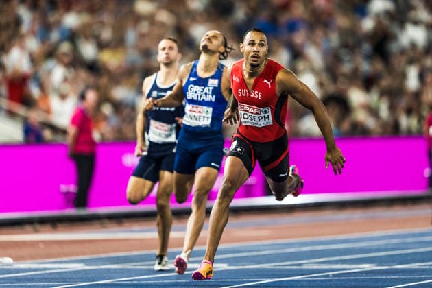 European Athletics Championships, Birmingham, August 12, 2026 BIRMINGHAM, UNITED KINGDOM AUGUST 12 Jason Joseph of Switzerland crosses the finish line in the men s 110-meter hurdles final on August 12, 2026, in Birmingham, United Kingdom Copyright: xBEAUTIFULxSPORTS UlfxSchillerx