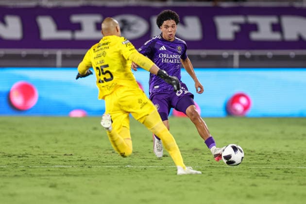 August 12, 2026, Orlando, Florida, USA: Orlando City SC midfielder GUSTAVO CARABALLO (65) drive the ball during a match against Atlo tico San Luis. Orlando City SC hosted Athletico San Luis in a Leagues Cup match at Inter.Co Stadium in Orlando, FL. Orlando USA - ZUMAm299 20260812_znp_m299_021 Copyright: xTaylorxMcFeex