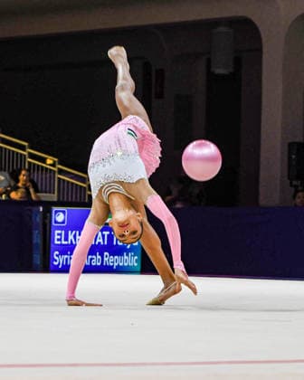 August 12, 2026, Frankfurt, Hesse, Germany: Syrian Arab Republic gymnast TALYA ELKHAYAT competes in the 42nd Rhythmic gymnastics, Rhythmische Sportgymnastik, RSG World Championships qualifiers in the Festhalle in Frankfurt, Hesse, Germany on Wednesday, August 12, 2026. 2026 Rhythmic Gymnastics World Championships Qualifying - ZUMAd168 20260812_zsp_d168_007 Copyright: xKaixDambachx