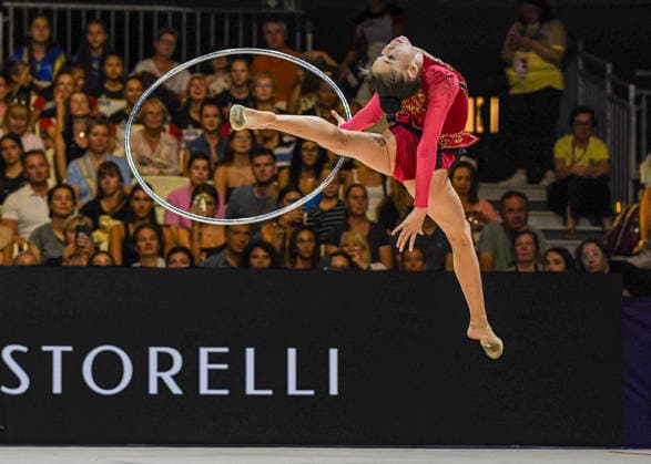 August 12, 2026, Frankfurt, Hesse, Germany: Kazakhstani gymnast AKMARAL YEREKESHEVA competes in the 42nd Rhythmic gymnastics, Rhythmische Sportgymnastik, RSG World Championships qualifiers in the Festhalle in Frankfurt, Hesse, Germany on Wednesday, August 12, 2026. 2026 Rhythmic Gymnastics World Championships Qualifying - ZUMAd168 20260812_zsp_d168_036 Copyright: xKaixDambachx