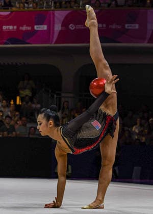 August 12, 2026, Frankfurt, Hesse, Germany: American gymnast RIN KEYS competes in the 42nd Rhythmic gymnastics, Rhythmische Sportgymnastik, RSG World Championships qualifiers in the Festhalle in Frankfurt, Hesse, Germany on Wednesday, August 12, 2026. 2026 Rhythmic Gymnastics World Championships Qualifying - ZUMAd168 20260812_zsp_d168_094 Copyright: xKaixDambachx