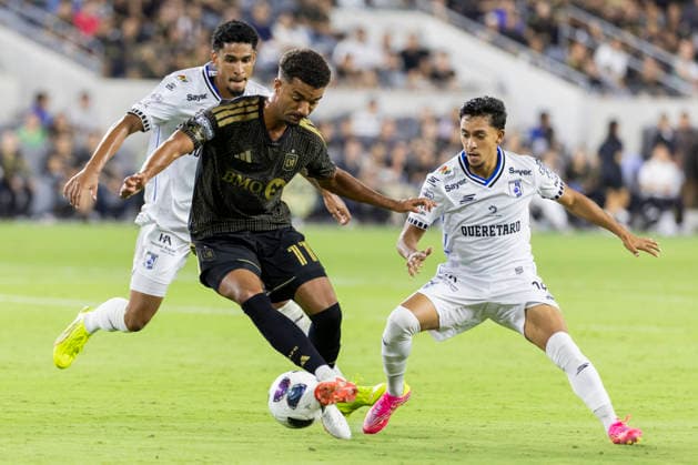 August 12, 2026, Los Angeles, California, USA: Los Angeles FC midfielder Timothy Justin Tillman (11) and Club Quero taro midfielder Erik DueoÂ±as (18) vie for the ball during a Leagues Club soccer match on Wednesday, Aug. 12, 2026 in Los Angeles. Leagues Club 2026: LAFC 5: 4 Club Quero Taro  - ZUMAc68_ 20260812_zaf_c68_027 Copyright: xRingoxChiux