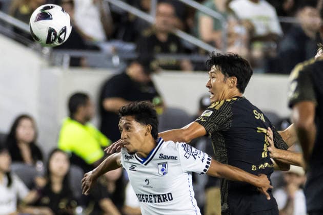 August 12, 2026, Los Angeles, California, USA: Club Quero taro midfielder Erik DueoÂ±as (18) amends Los Angeles FC forward Heung Min Son (7) vie for the ball during a Leagues Club soccer match on Wednesday, Aug. 12, 2026 in Los Angeles. Leagues Club 2026: LAFC 5: 4 Club Quero Taro  - ZUMAc68_ 20260812_zaf_c68_033 Copyright: xRingoxChiux