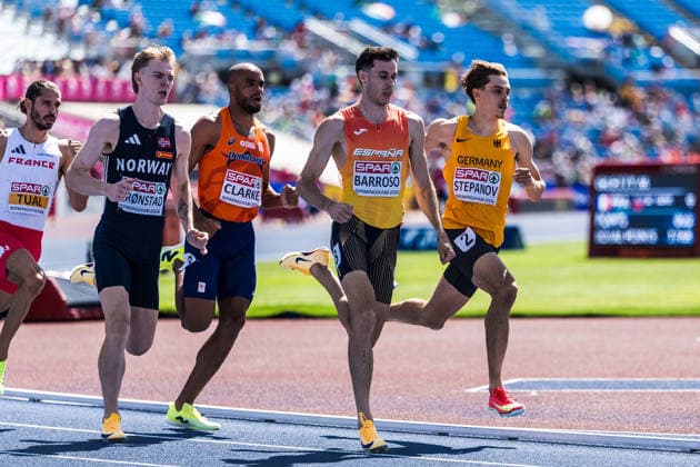 European Athletics Championships, Birmingham, August 12, 2026 BIRMINGHAM, UNITED KINGDOM AUGUST 12 Alexander Stepanov GER Germany, David Barroso ESP Spain, Ryan Clarke NED Netherlands, Tobias Gronstad NOR Norway compete in the semifinals of the men’s 800 m on August 12, 2026, in Birmingham, United Kingdom Copyright: xBEAUTIFULxSPORTS UlfxSchillerx