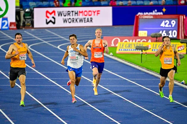 Niklas KAUL (Germany), USC Mainz, Men s 100m Decathlon, and Amadeus GRAEBER (Germany), Eintracht Frankfurt, Men s 100m Decathlon (GBR), European Athletics Championships, Athletics, August 12, 2026, GBR, European Athletics Championships, Athletics, August 12, 2026, Birmingham Copyright: xEibnerxPressefoto JanxPapenfussx EP_JPS