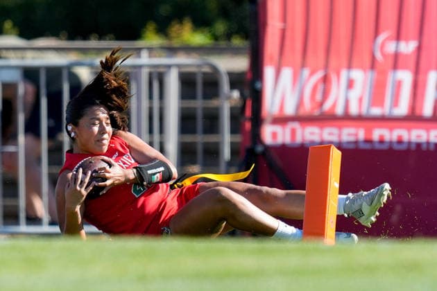 Ximena Cuate Cuate Romero of Mexico in action during the group stage match of the 2026 IFAF Women’s Flag Football World Championships between Mexico and Germany at the Flag Football Complex Düsseldorf-Garath on August 13, 2026, in Düsseldorf, Germany. Photo by Alex Gottschalk, DeFodi Images