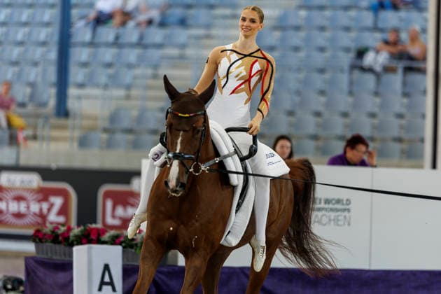 AACHEN FEI World Championships 2026, AACHEN FEI World Championships 2026 MEYER Kathrin GER, Captain Claus OLD FEI Vaulting World Championship Individual Female Aachen, Soers Equestrian Stadium, August 13, 2026
