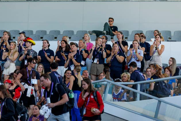 Aachen FEI World Championships 2026, Aachen FEI World Championships 2026 Team Germany, Fans, Cheering at the FEI Vaulting World Championships – Individual Women’s Event in Aachen, Soers Equestrian Stadium, August 13, 2026
