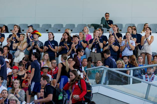 Aachen FEI World Championships 2026, Aachen FEI World Championships 2026 Team Germany, Fans, Cheering at the FEI Vaulting World Championships – Individual Women’s Event in Aachen, Soers Equestrian Stadium, August 13, 2026