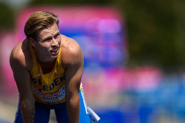 August 13, 2026: Erik Erlandsson of Sweden after competing in the men’s 200-meter qualifying round on Day 4 of the 2026 European Athletics Championships on August 13, 2026 in Birmingham. Photo by Maxim Thore. BILDBYRAN code MT MT1068 track and field athletics friidrett friidrotts em em friidretts em 2026 European Athletics Championships 4 BBENG Sweden Sverige  Copyright: MAXIMxTHORE BB260813MT005