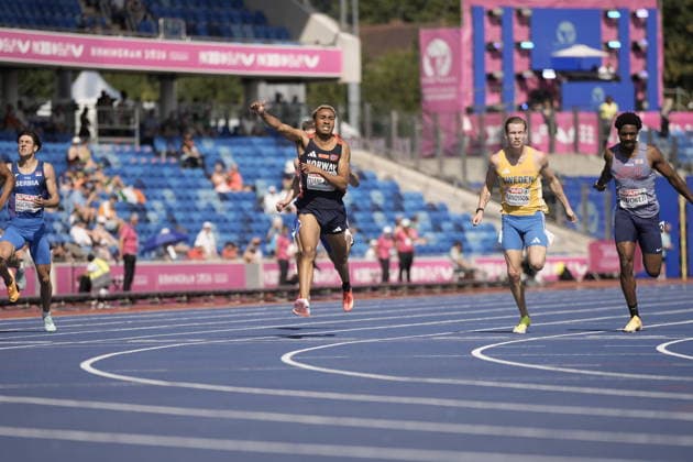 2026 European Outdoor Athletics Championships, Day 4, Birmingham, England 20260813 Kenny Emi Tijani Ajayi in the men’s 200-meter preliminary round at the 2026 European Athletics Championships at Alexander Stadium in Birmingham on Thursday. Photo: Beate Oma Dahle, NTB, Birmingham, England. EDITORIAL USE ONLY. RESTRICTED USE FOR BETTING COMPANIES  Copyright: xBeatexOmaxDahlex xNTBx