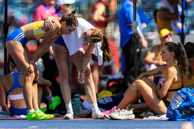 August 13, 2026: Engla Nilsson of Sweden and Ellen Ekholm of Sweden look dejected while competing in the women’s high jump qualifying round on Day 4 of the 2026 European Athletics Championships on August 13, 2026 in Birmingham. Photo by Mathias Bergeld, BILDBYRAN, code MB MT1068. track and field athletics friidrett friidrotts em em friidretts em 2026 European Athletics Championships 4 bbeng depp Sweden sverige high jump hoyde höjdhopp women  Copyright: MATHIASxBERGELD BB260813MB043