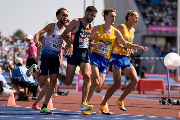 2026 European Outdoor Athletics Championships, Day 4, Birmingham, England, August 13, 2026: Jacob Boutera (NOR), Leo Magnusson and Vidar Johansson in the men’s 3,000-meter steeplechase heats at the 2026 European Athletics Championships at Alexander Stadium in Birmingham on Thursday. Photo: Beate Oma Dahle, NTB, Birmingham, England. EDITORIAL USE ONLY. RESTRICTED USE FOR BETTING COMPANIES. Copyright: xBeatexOmaxDahlex xNTBx