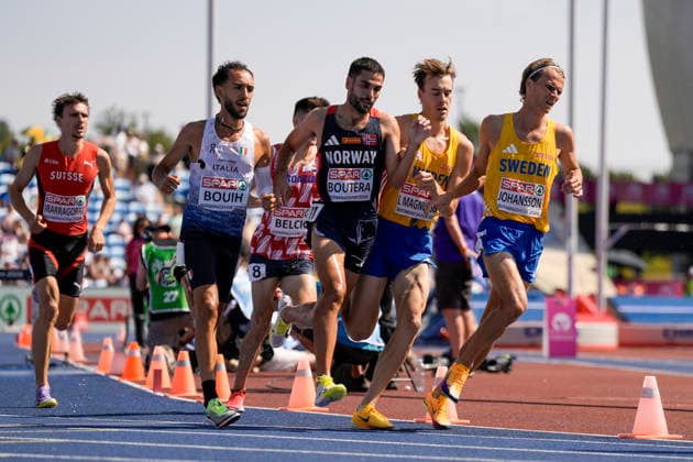 2026 European Outdoor Athletics Championships, Day 4, Birmingham, England, August 13, 2026: Jacob Boutera (NOR), Leo Magnusson and Vidar Johansson in the men’s 3,000-meter steeplechase preliminary round at the 2026 European Athletics Championships at Alexander Stadium in Birmingham on Thursday. Photo: Beate Oma Dahle, NTB, Birmingham, England. EDITORIAL USE ONLY. RESTRICTED USE FOR BETTING COMPANIES. Copyright: xBeatexOmaxDahlex xNTBx